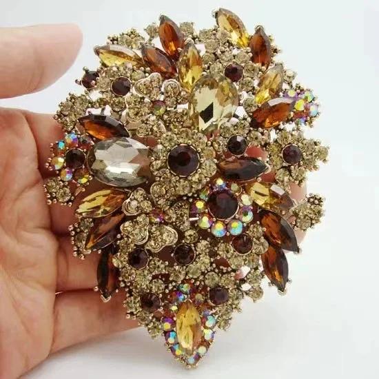 Exquisite Full Zircon Big Flower Pin Brooch Luxury Crystal Flower Brooch Fashion Bridal Wedding Dress Pin Accessories