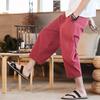 Men's Chinese Linen Pajama Set: Short Sleeve Hanfu Top with Frog Buttons and Cotton Linen Capri Pants In Trendy Loose Fit