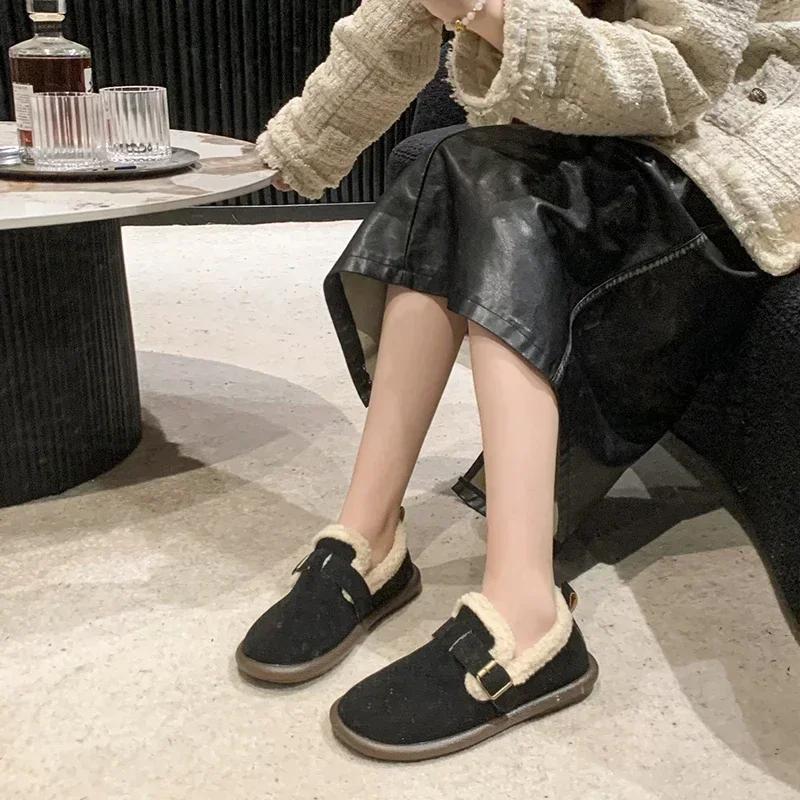 fashion Winter Women's Plus Velevt Flat Shoes New Keep Warm Shallow Flock Snow Boots for Women Outdoor Causal Shoes Women's Ankle Boots