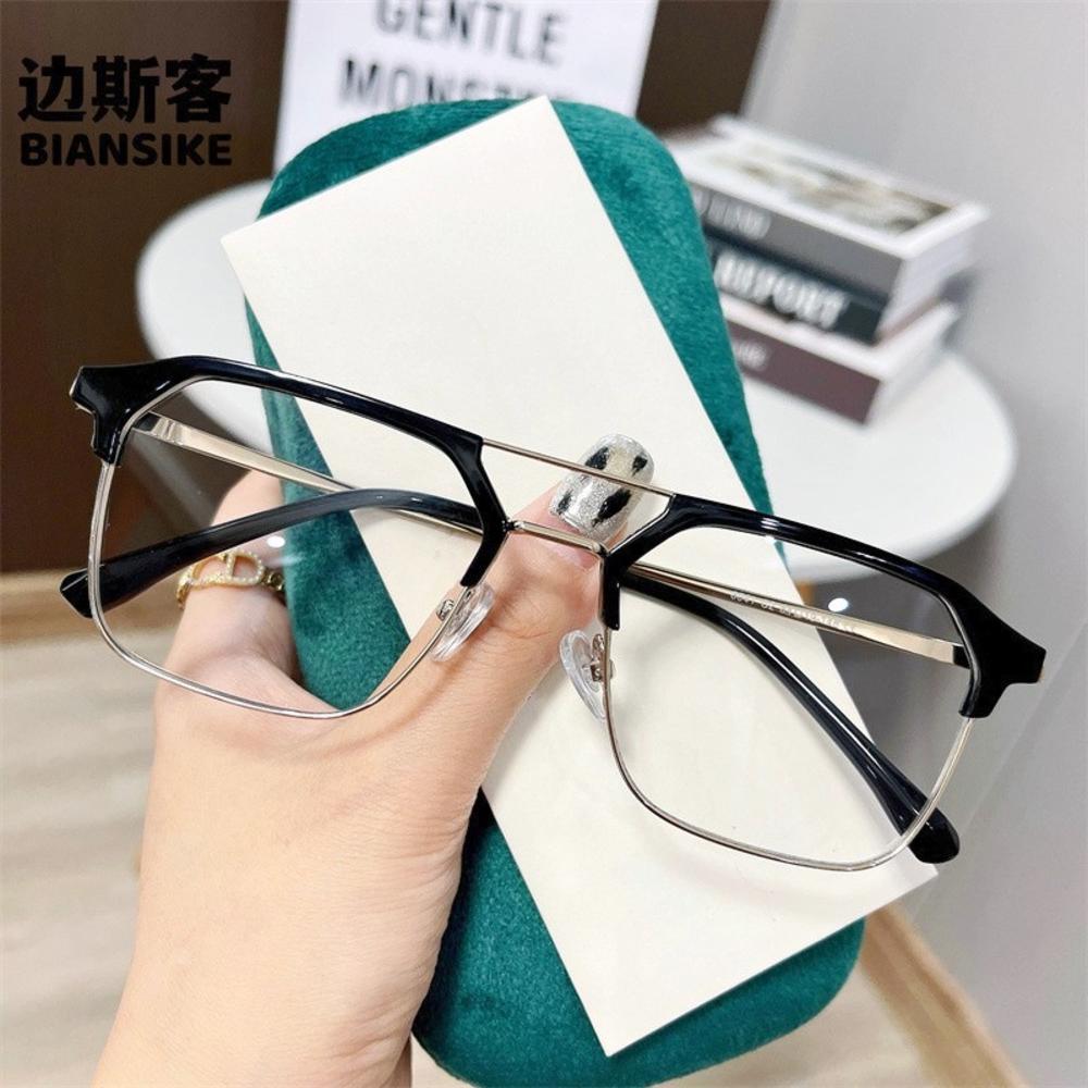 

1Pcs Men Near Sight Eyeglasses Double Beam Frame Anti-blue Light Transparent Computer Myopia Reading Glasses Goggles Flat Mirror