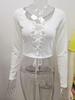 2021 European & American Women's Sexy Long Sleeve Hollow Lace-up T-shirt Top