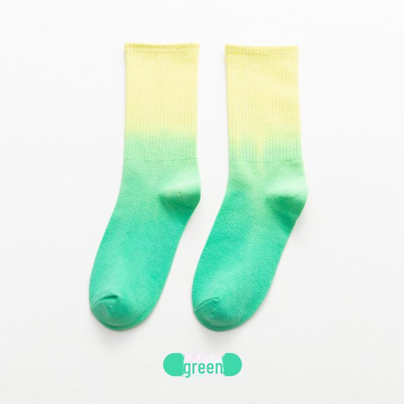 New Tie-Dye Gradient Mid-Tube Socks: Perfect for Basketball, Skateboarding, and Hip-Hop Style for Both Men and Women.