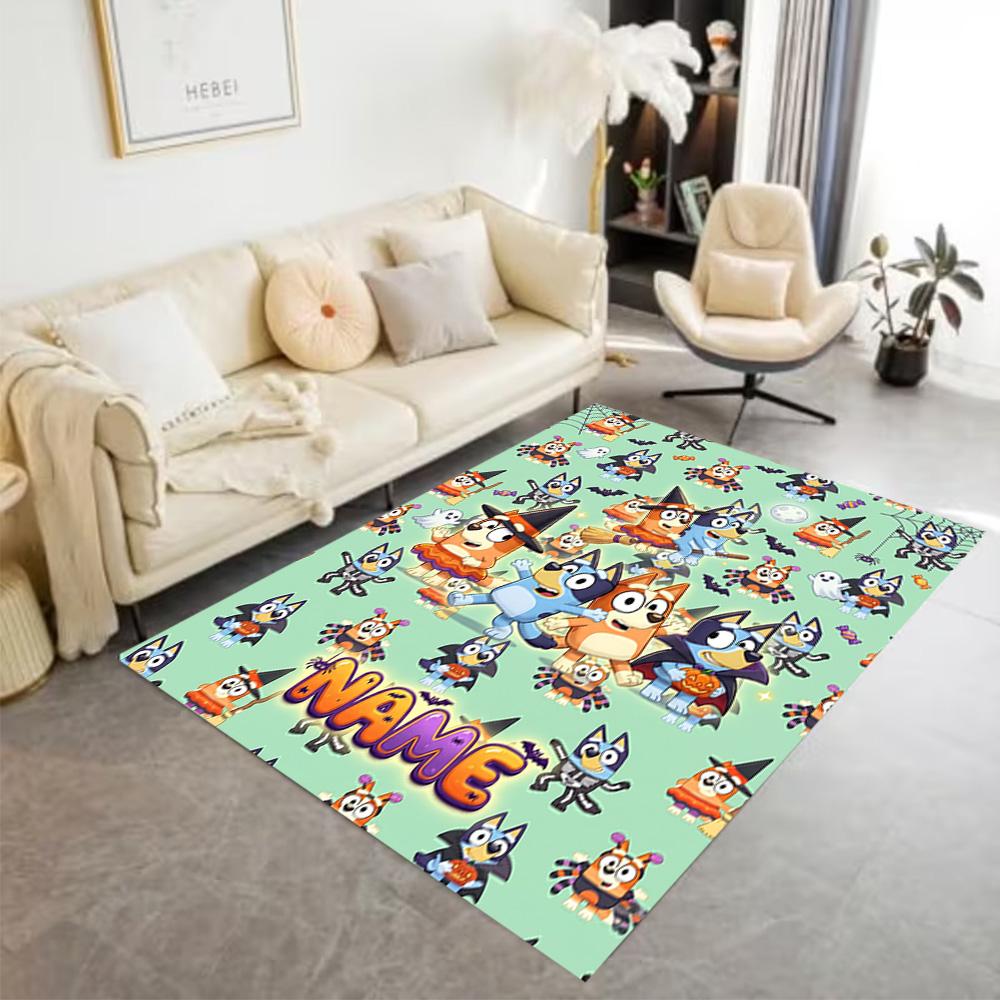 Bluey Friends Adventure Personalized Name Floor Rug Office Rug Design for Game Room Bedrooms Balcony Dormitory Antislip Carpet Decorate Offices