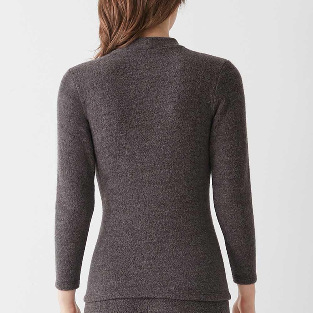 Gunze HOTMAGIC MH9545 Long Sleeve Thick Brushed High Black Motif Women's Innerwear, Fabric, Moisture-Wicking, Heat-Generating, Warm, Neck,