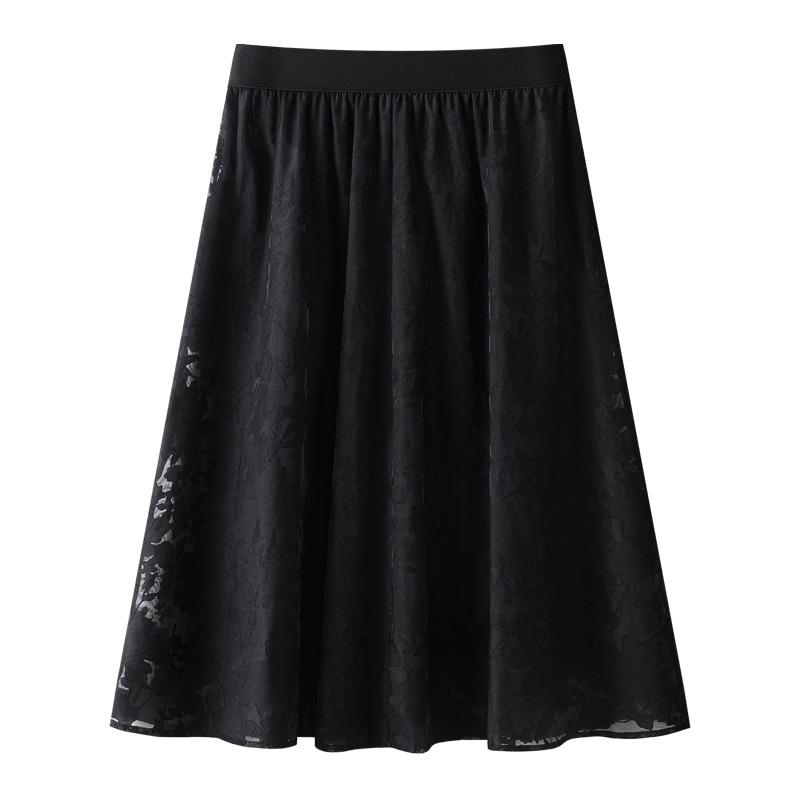 Dámská krajková květinová midi sukně - Bílá, Zeštíhlující áčkový plisovaný design, Nová jarní a podzimní kolekce 2025