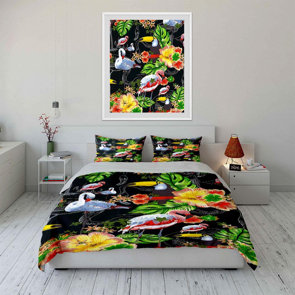 Flamingos, Toucans, Leaves, Flowers. Bedding Sets Duvet Cover Sets Duvet Covers Pillowcases(1 * Duvet Cover 2 * Pillowcases Without Duvet Insert)