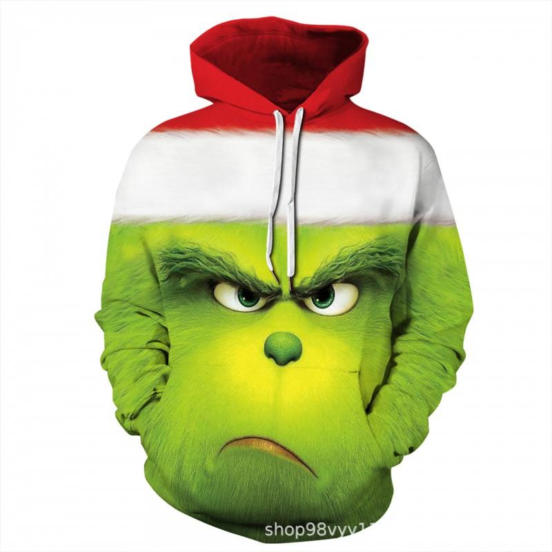 Grinch 3D Printed Hooded Sweatshirt Men Loose Fit Casual Zip-Up Pullover With Appliqu Pocket