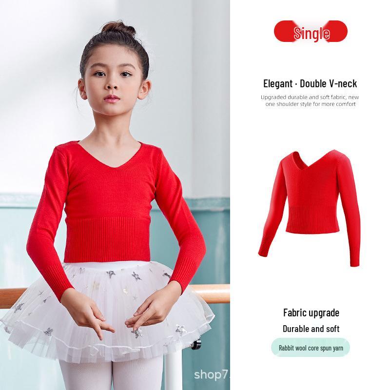 Children's V-neck Long Sleeve Knit Dance Shawl for Autumn/Winter