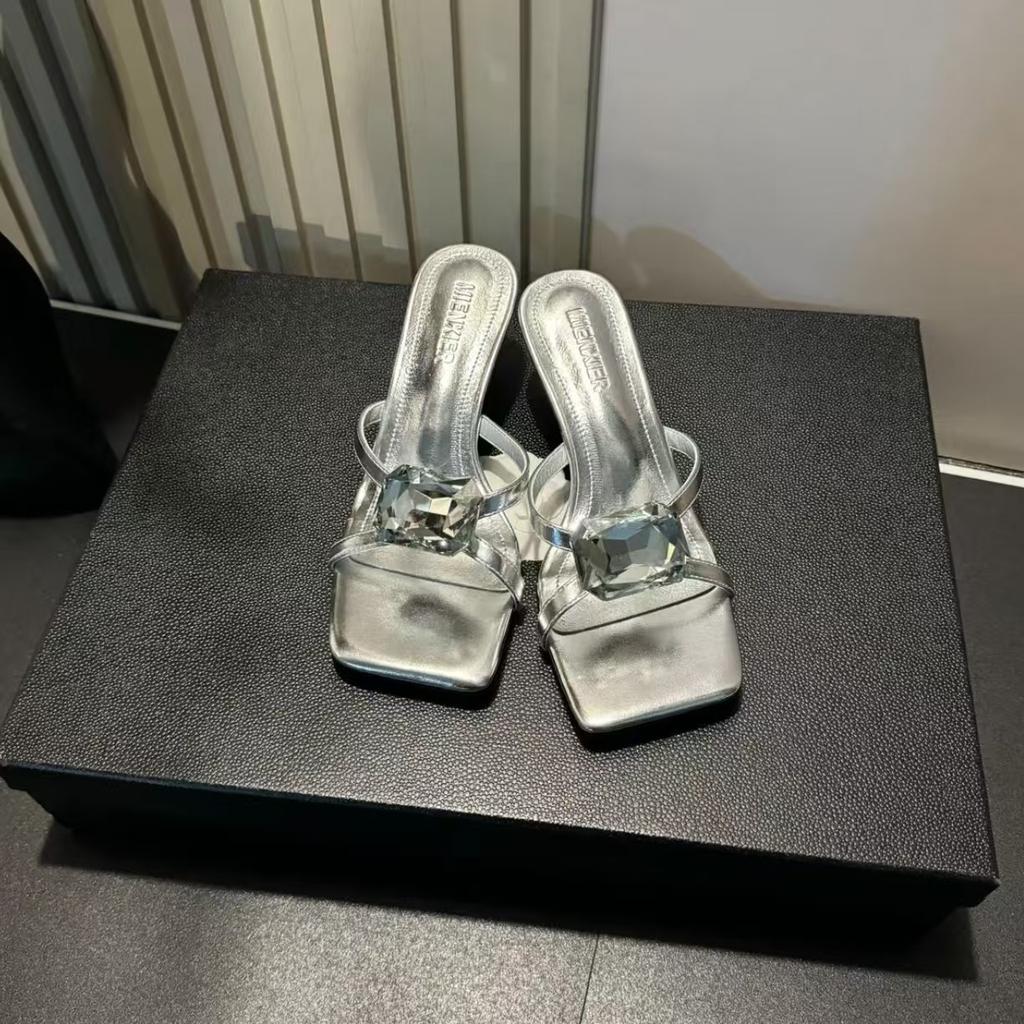 Square Head Niche Design Sense High Heel Cool Slippers Women Summer Wear New Rhinestone Thin Heel Fashion Sandals Women