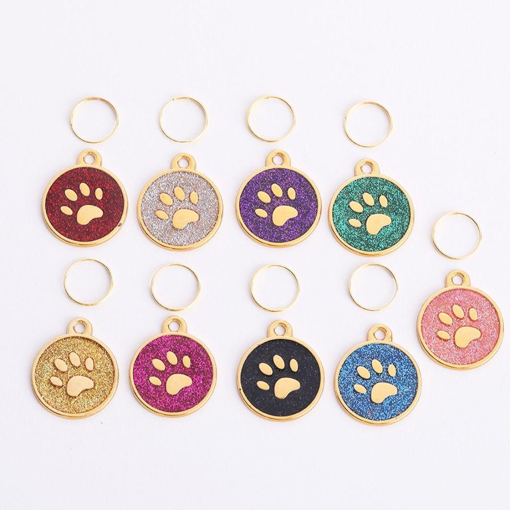 Pet Paw Dog Id Name Tag Personalized Pet Glitter Pendant Cat Tags  Cats