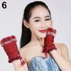 Women's Fashion Winter Warm Imitation Rabbit Hair Faux Leather Fingerless Gloves