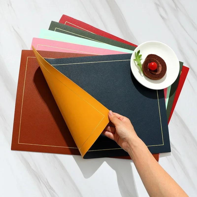 Northern INS PVC Leather Placemat Solid Color Square Heat-Resistant Waterproof Double-Layer Table Mats