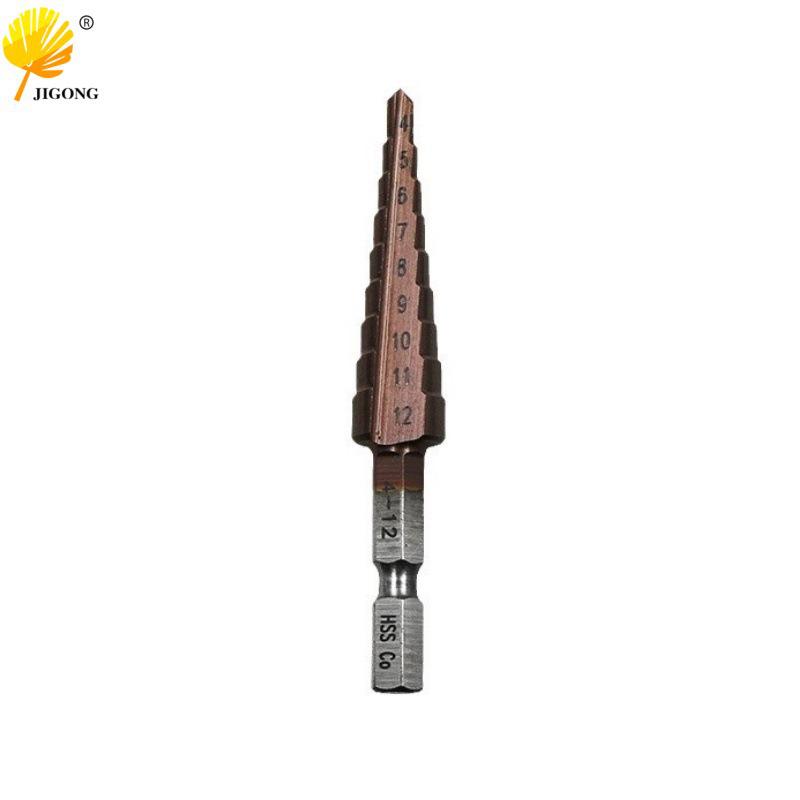 High-Hardness M35 Cobalt Plated Stainless Steel Step Drill with 4-12 Hex Shank and 9 Steps