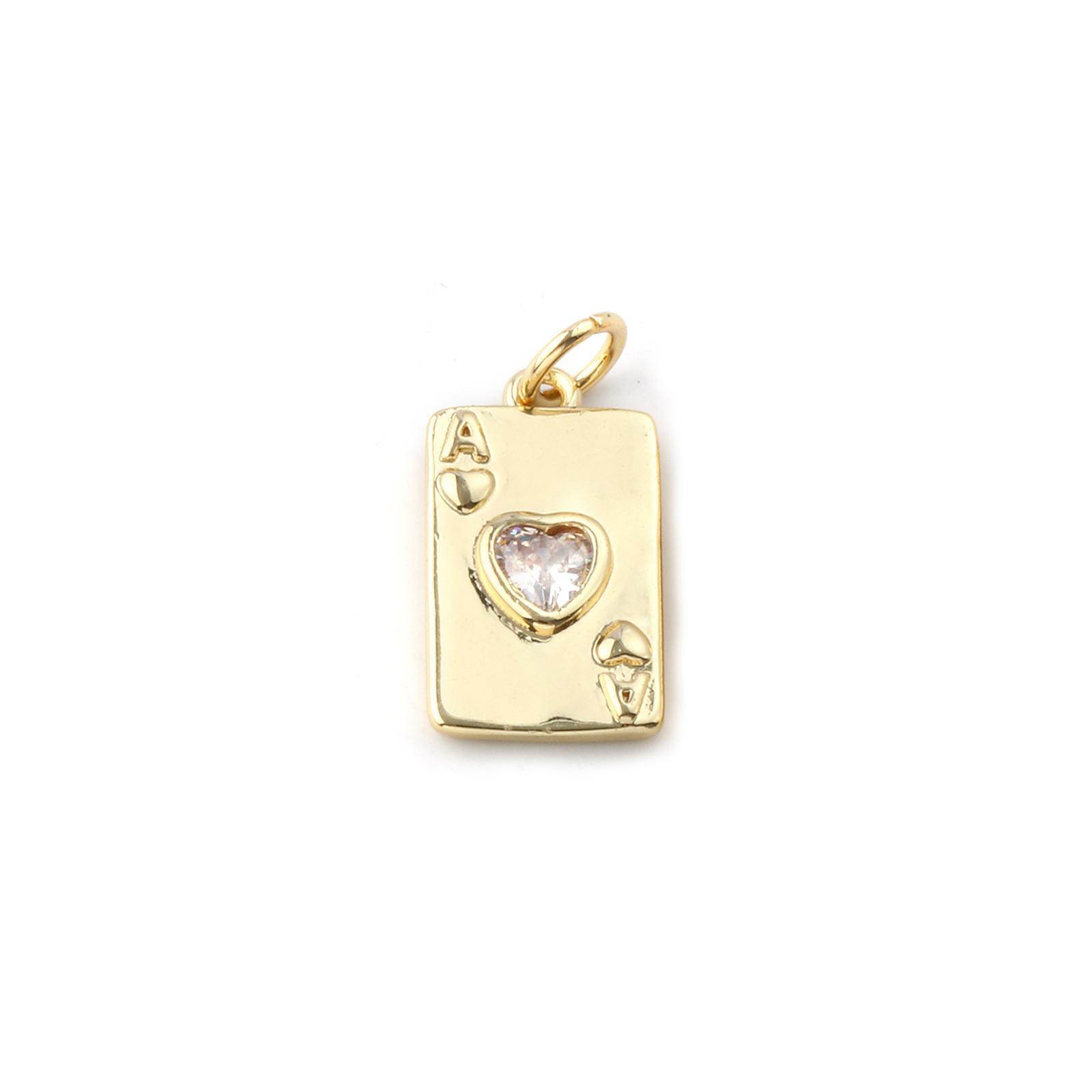 

2 PCs Brass & Cubic Zirconia Poker/ Paper Card/ Game Card Charms 18K Gold Plated Poker Card Heart Pendant Necklace DIY19mm x 9mm прозорий