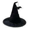 Halloween gerüschter schwarzer Hexenhut, Samt-Zaubererhut mit Fledermaus-/Stern-Dekor, Kostümzubehör für Party und Cosplay