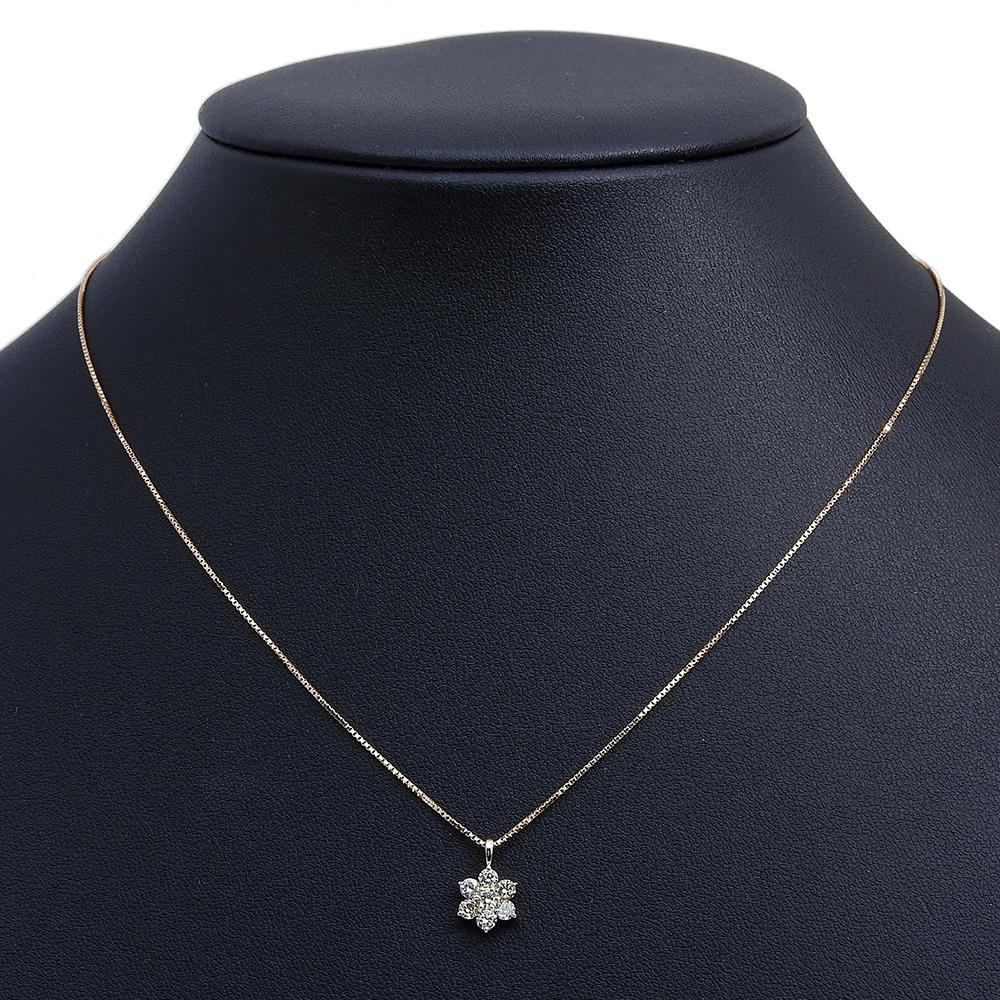 ESTELLE Flower motif Necklace K18 Pink Gold/diamond 2.6g Women Used