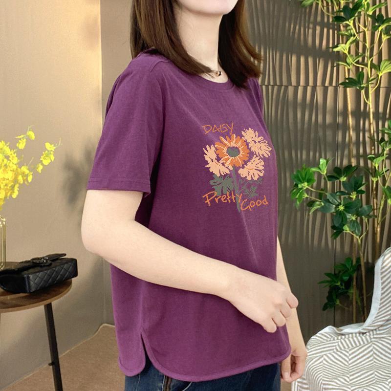 

High-End Summer Printed T-Shirt for Moms – Slimming, Loose-Fit, Age-Reducing Fashion L