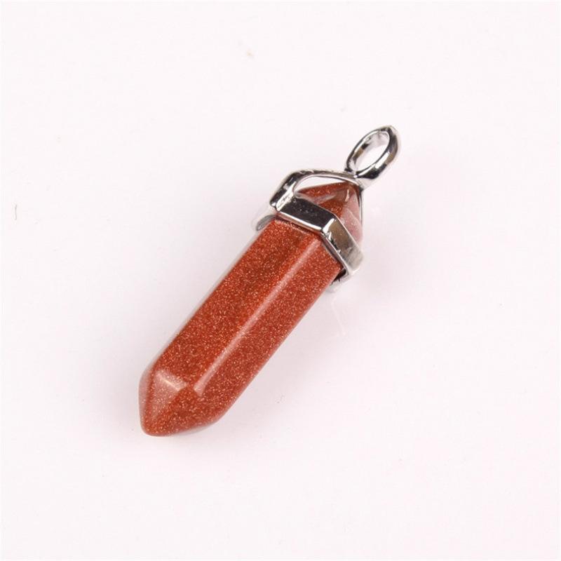 Bohemian Style Agate Crystal Quartz Hexagonal Bullet Pendant Necklace