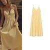 Summer New Women Clothes Seaside Stretch Detail Decoration Drape V-neck Sling Midi Dress 4772365