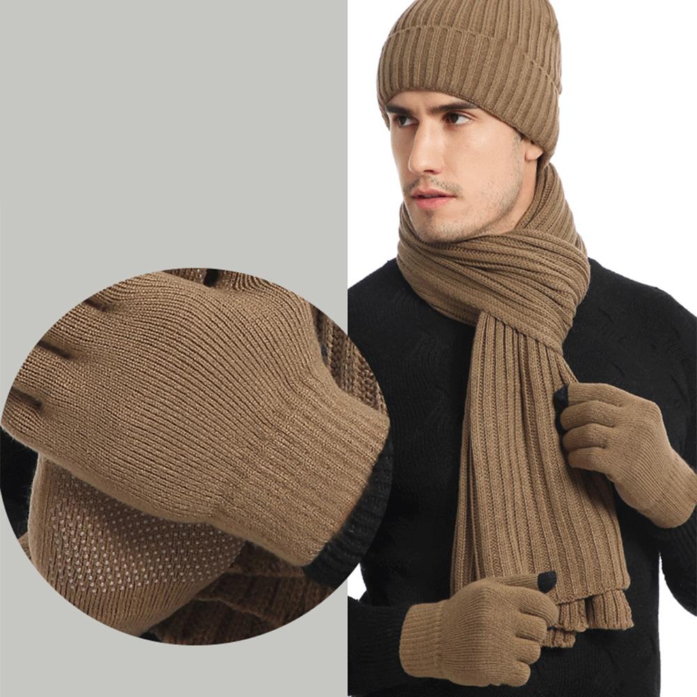 Thickened Beanies Scarf Gloves Set Fleece-lined Touchscreen Gloves 3 In 1 Set  for Women & Men
