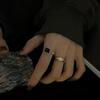 Women's Black Drip Glaze Geometric Ring, Gold Wide Edge, Adjustable Open Design, Hip Hop Style