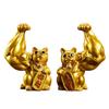 HAMILO Lucky Cat Muscle Gold Interesting Joke Happiness Good Fortune Wealth Feng Shui 2-piece Set