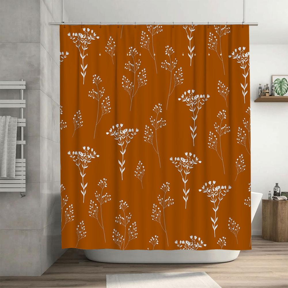 Orange Bath Shower Curtain with White Floral Print for Bathroom Decor Solid Colors Home Textiles Available in Various Sizes for