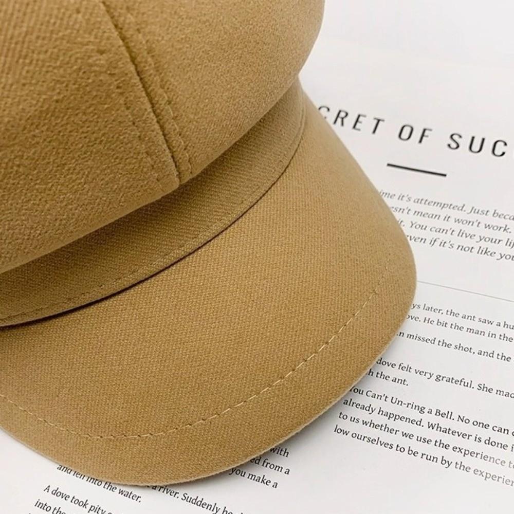 Woolen Cat Ear Hat Solid Color Octagonal Cap Retro British Beret Hat  Painter