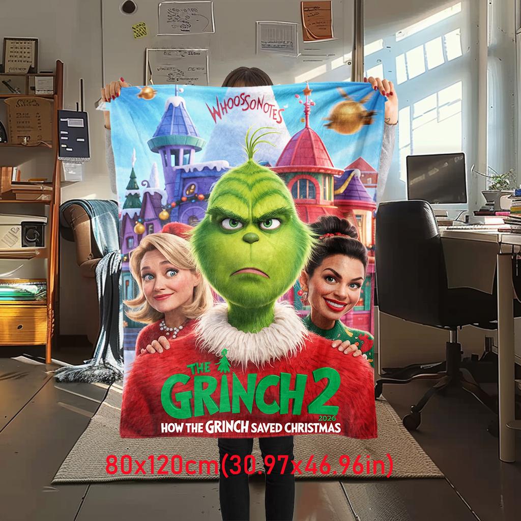 Christmas Gift Comedy Movie How the Grinch Stole Christmas Blanket Home Warming, Four Season Bed Decoration Sofa Cover Flannel Throwing Blanket K11