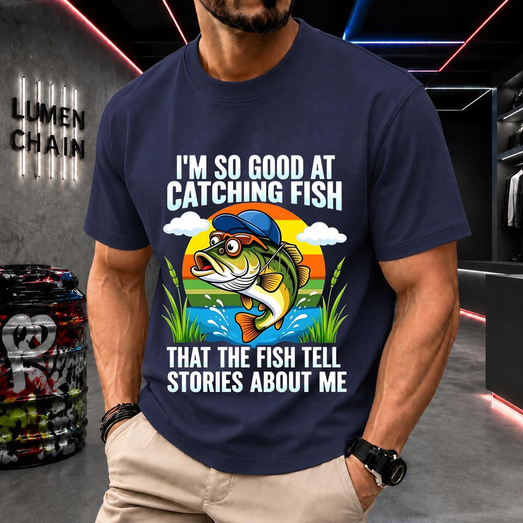 2026 New Pure Cotton Tshirt Fishing So Good Even The Fish Tell My Story Fun Slogan Print Crew Neck Short Sleeve Casual Top
