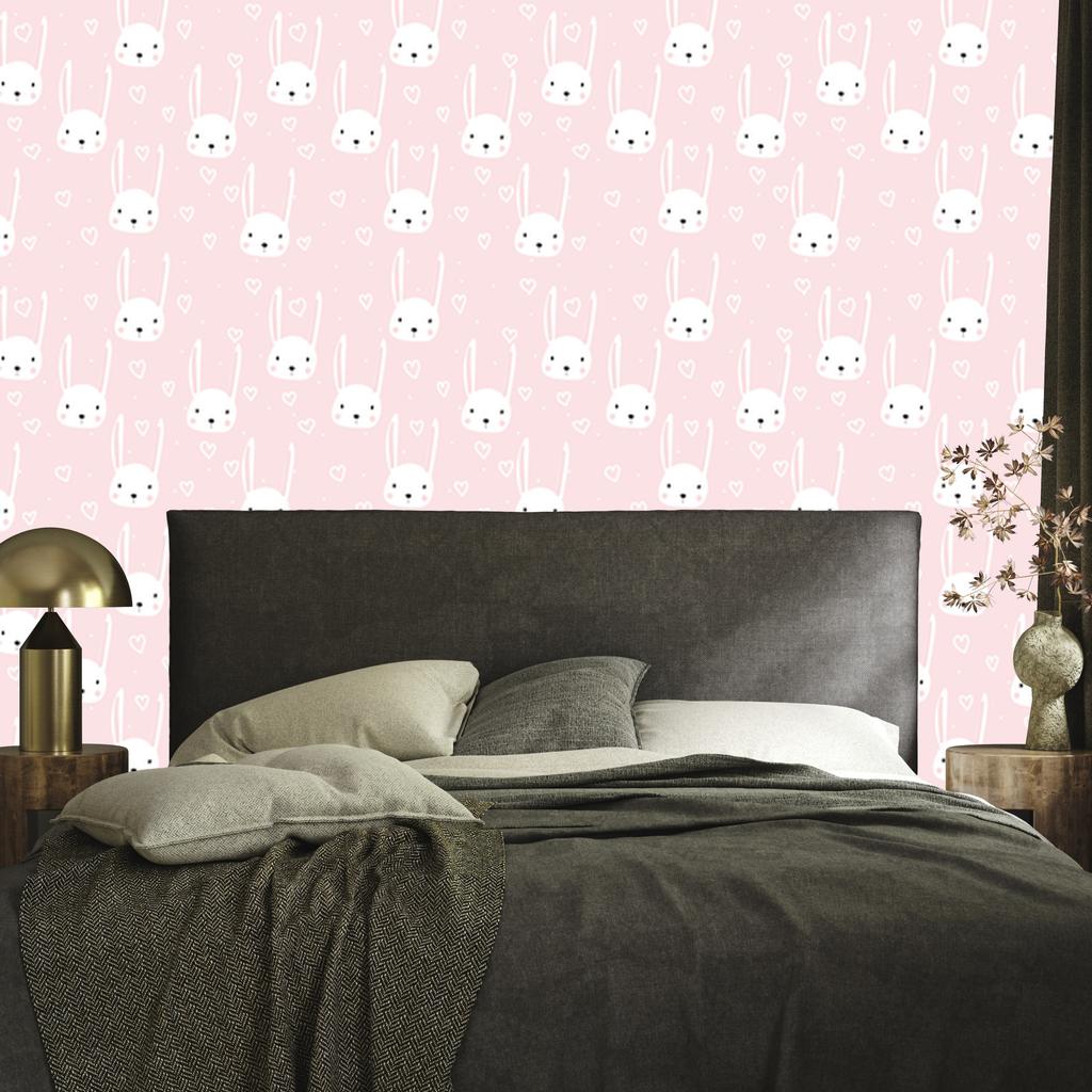 White Bunnies and Hearts Wallpaper for Living Room and Bedroom 50x1000