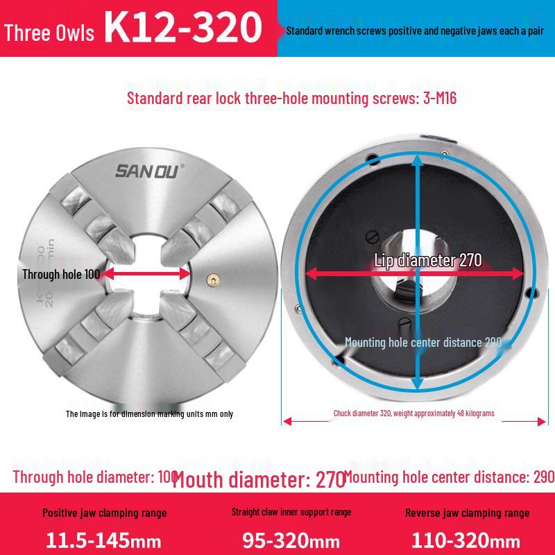 K12-80 Three-Jaw Self-Centering Manual Lathe Chuck