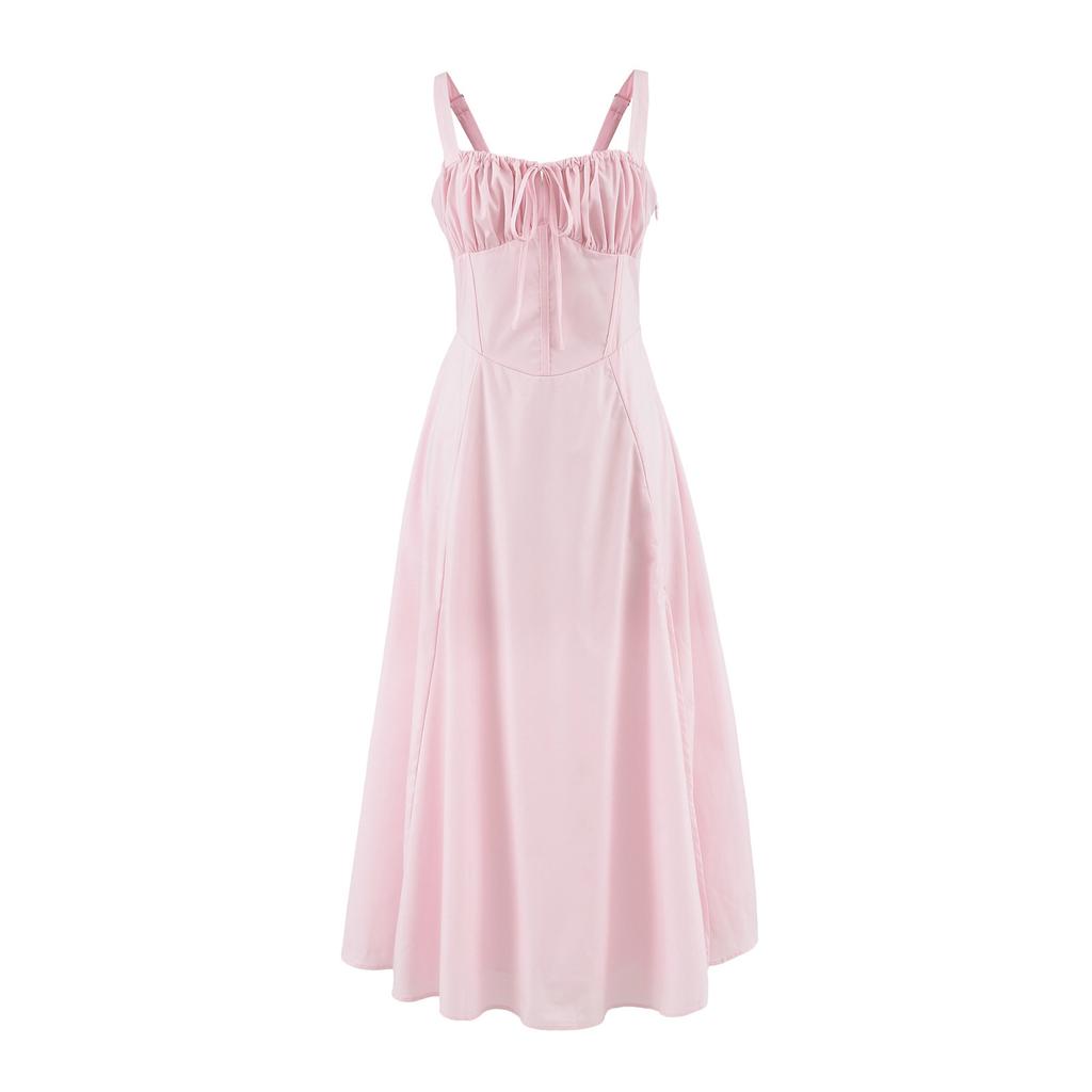 Summer new European and American style French romantic vacation strap waist split slim suspender dress long dress