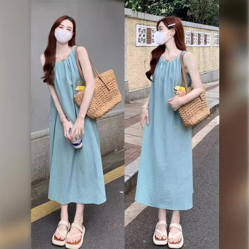 Seaside Vacation Dress Women's Summer Niche Design Sense Loose Sleeveless Vest Skirt a Word Long Dress Fairy Women's Clothing