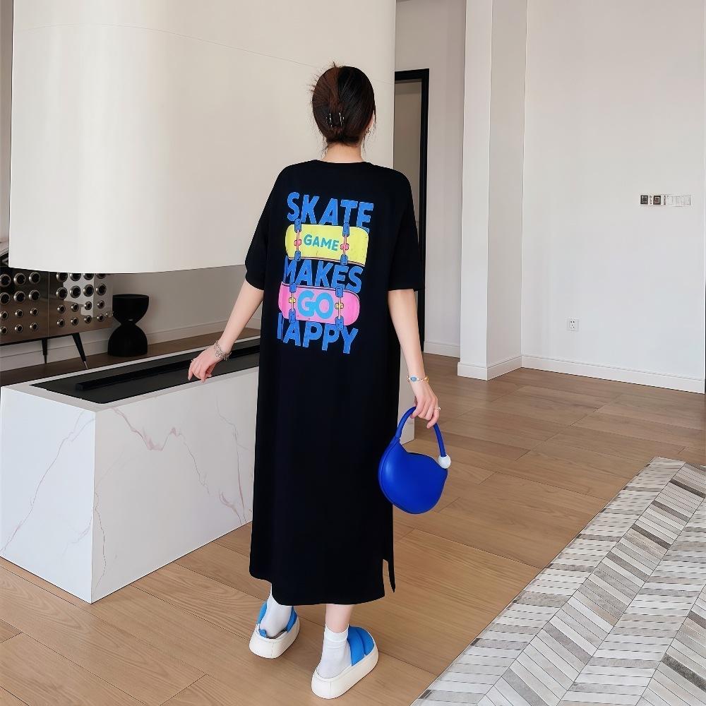 

Big-size Women s Stylish Knee-length Pure Cotton Dress That Makes You Look Slimmer; T-shirt Dress 2XL чорний