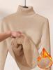 Women's Turtleneck Long Sleeve Knit Top Regular Fit Elegant Casual Sweater Solid Fleece Lined Warm Base Layer