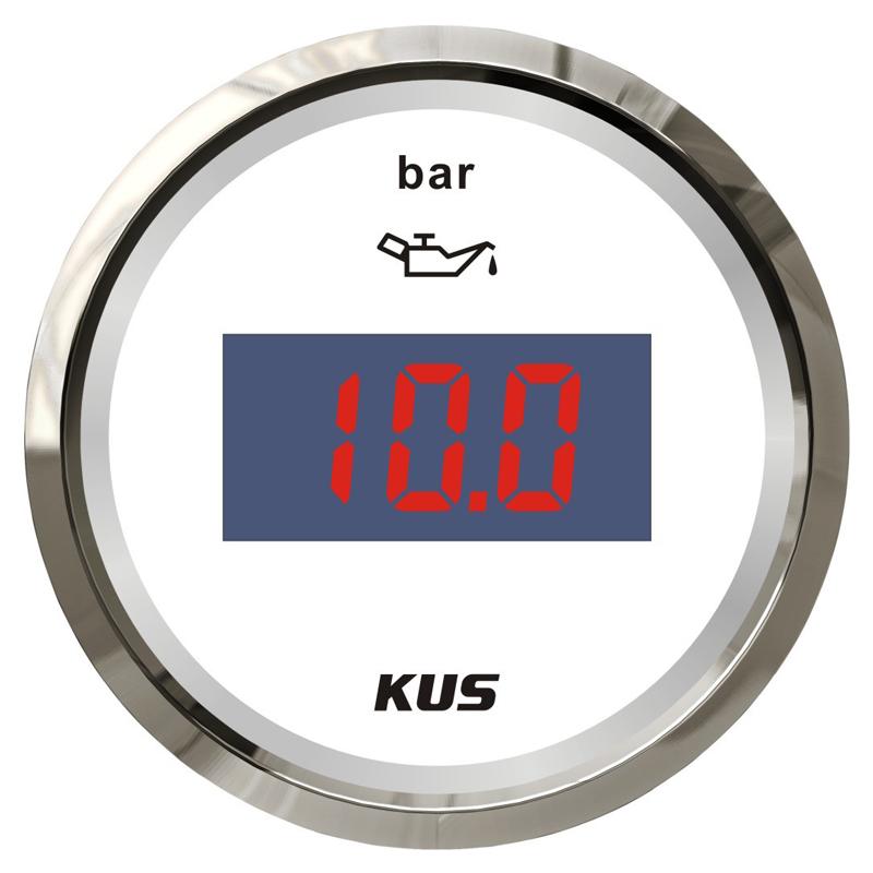 KUS 52mm 0-10Bar Digital Oil Pressure Gauges 10-184ohm Input Signal Oil Pressure Meters with Red / Yellow Backlight for Car Boat