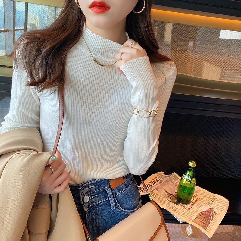 Fashion Solid Half High Neck Knitted Sweater Women Slim Fit Casual Elegant Pullover Sweaters Autumn and Winter Long Sleeve Knitwear Sweater Tops 24841