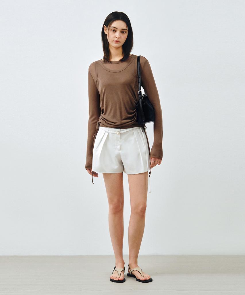 MONGDOL [Set] Side Shirred Layered T-Shirt Mocha Brown Mdts067Mochabrown