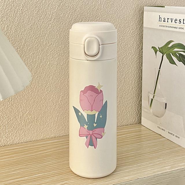 

Милая мультяшная кружка-термос в виде цветка тюльпана с пряжкой и соломинкой, кружка для молока, чая, кофе, герметичная термокружка, дорожная бутылка для воды синий