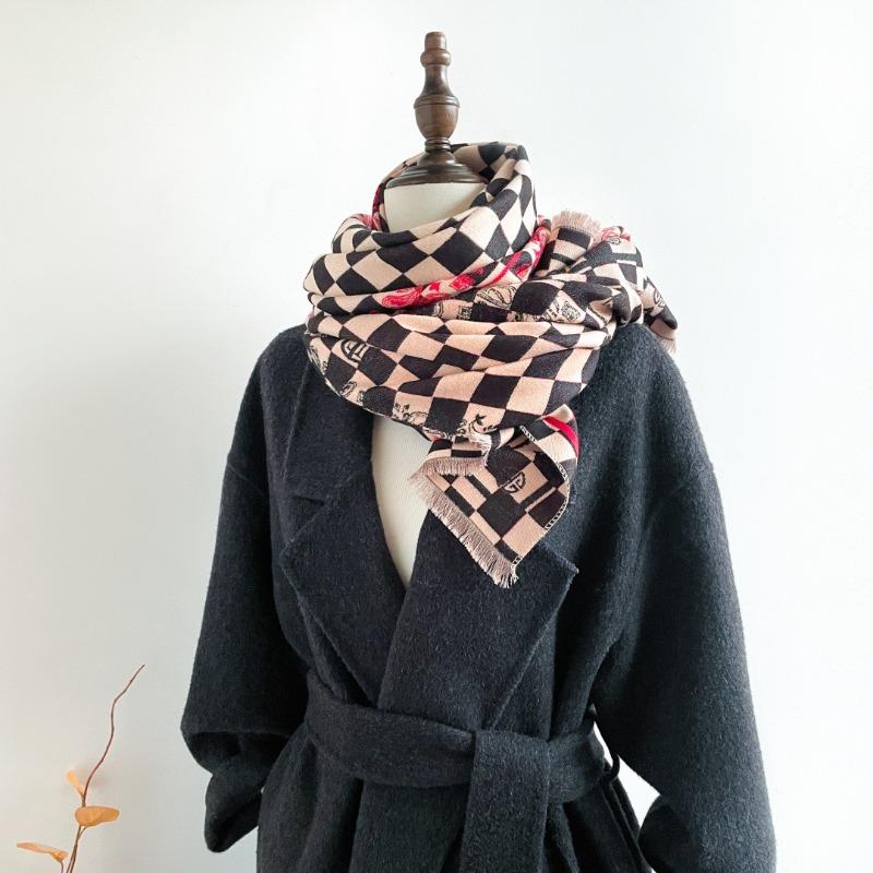 Plaid scarf women's autumn and winter versatile imitation cashmere air-conditioned room oversized shawl with double-sided warm scarf