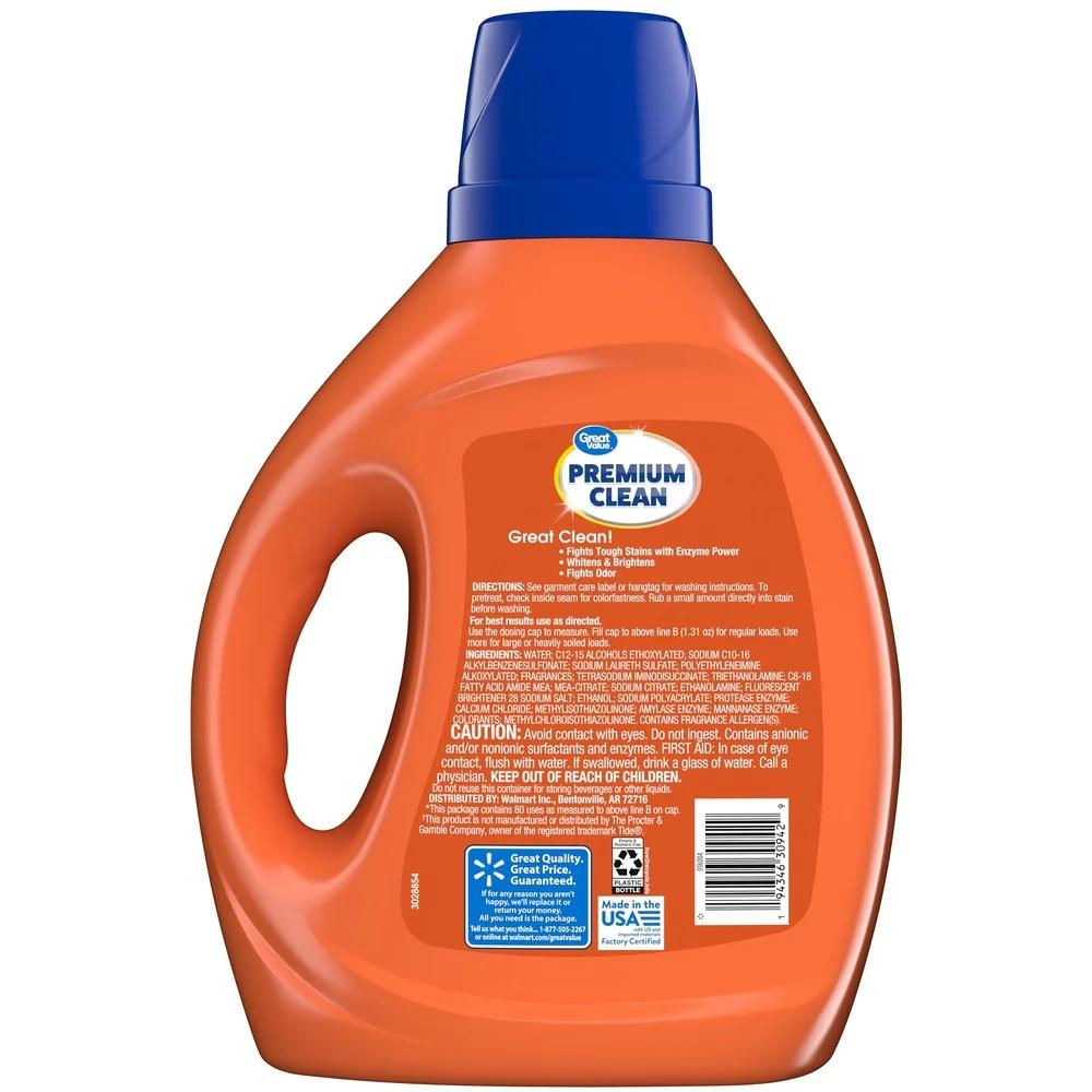 Premium Clean Laundry Detergent Enzyme Power Stain Remover Odor Eliminator 80 Loads Original Liquid Wash Deep Clean Family Size