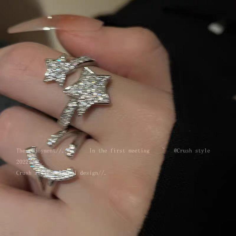 High-End Cross Zircon Ring, Female Star Ring, Niche Design Index Finger Ring, Light Luxury Exquisite Ring.