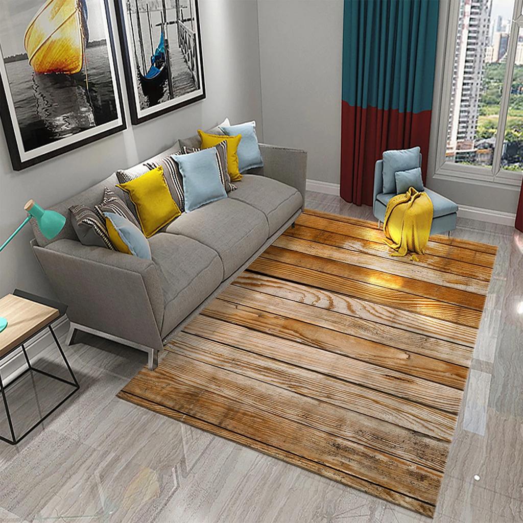 Rectangular Staggered 3d Planks Carpet Geometric Wood Grain Mats Entrance Non-Slip Floor Rug for Living Room Bedroom Home Decor