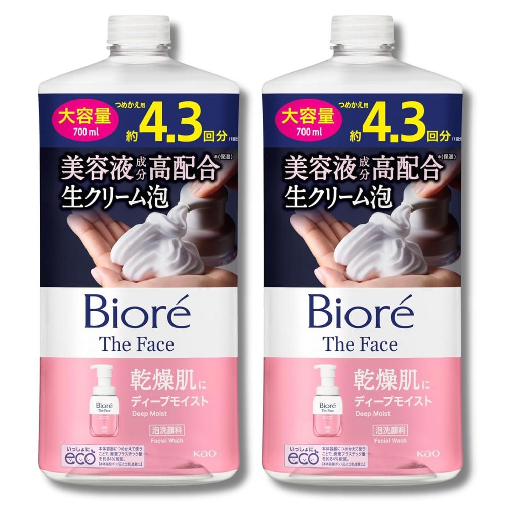 Biore the Face Foaming Facial Deep 700mL X 2 Cleanser, Moist, Refill,