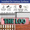 2D Flat 1pc Vintage British Humor Aluminum Sign "THE LOO" with Distressed Pink Background & Green Letters 15.7x3.94 Inch, Retro Metal Wall Plaque for