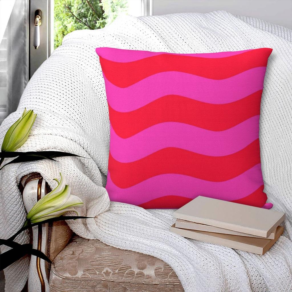 Vivid Wavy Pink Neon Red Square Pillowcase Polyester Linen Velvet Creative Zip Decor Throw Pillow Case Home Cushion Cover