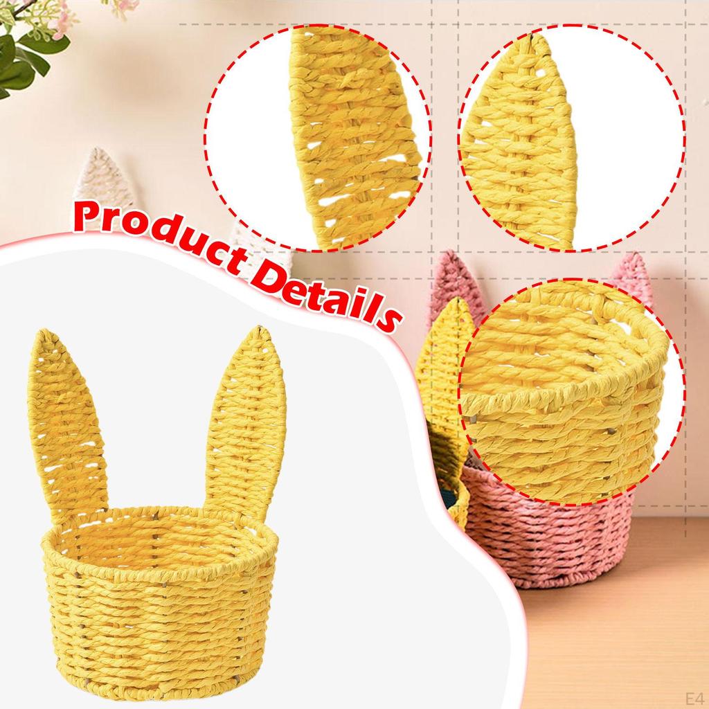 Easter Bunny Ear Woven Basket Organizer, Sturdy Decorative Paper Rope Design, Creative, Portable,