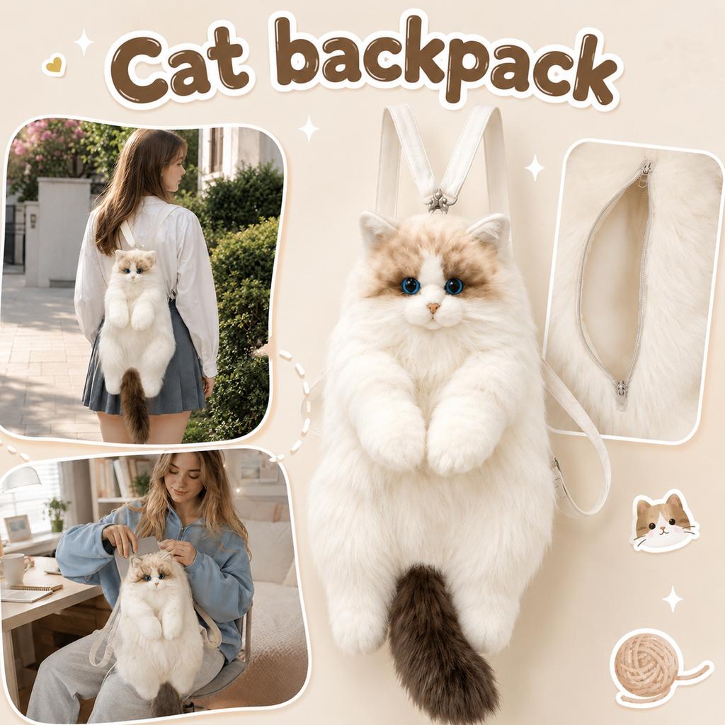 Plush Cat Backpack Soft Stuffed Animal Shoulder Bag Adjustable Straps Lightweight Design Suitable for Everyday Use and Gift Giving