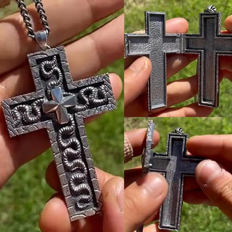 Exquisite Double-Layered Cross Snake-Shaped Pendant Necklace For Men Women Personalized Punk Necklace Jewelry Accessories Gifts